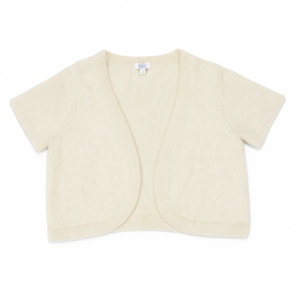 Escada Ivory Short-Sleeve Cropped Cardigan Sweater – Size XL - Picture 2 of 9